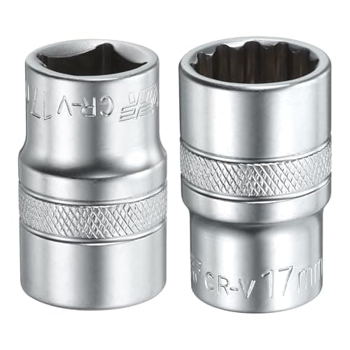 Image of sourcing map 2pcs 1/2" Drive by 17mm 12-Point Shallow Socket 38mm Length Metric Spline Socket