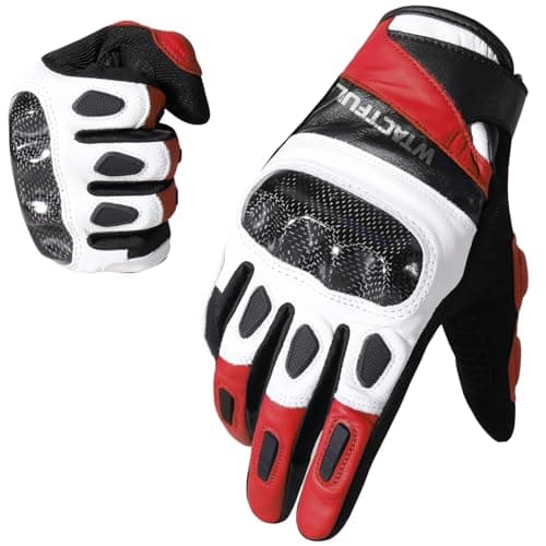 Image of WTACTFUL Carbon Motorcycle Gloves for Men and Women Full Finger Touchscreen Motorbike Gloves for BMX ATV MTB Riding Road Racing Motocross Red M