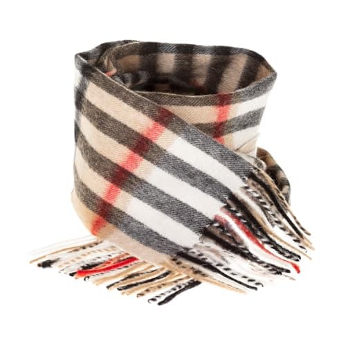 Image of ClanWool 100% Lambswool Tartan Scarf Classic Edinburgh Style Wool Scarf With Fringes – Essential Accessory - Chequer Camel And Grey (24538)