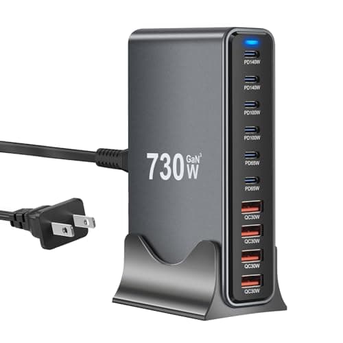 Image of 730W USB C Charger Block, 10 Port Fast USB Charging Station for Multi Devices, GaN Ⅲ Charging Block Double 140W/100W/65W PD PPS Port Laptop Charger Compatible with MacBook Pro/Air/iPhone 16/15/Samsung