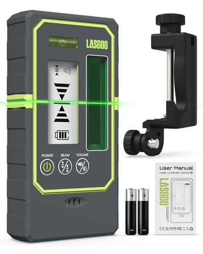 Image of LasGoo LG-REC03 Laser Receiver for Laser Level, Pulse Mode Line Detector, 50m Working Range, Dual LCD Display with Backlight, Adjustable Speaker, Bubble Level, Clamp Included