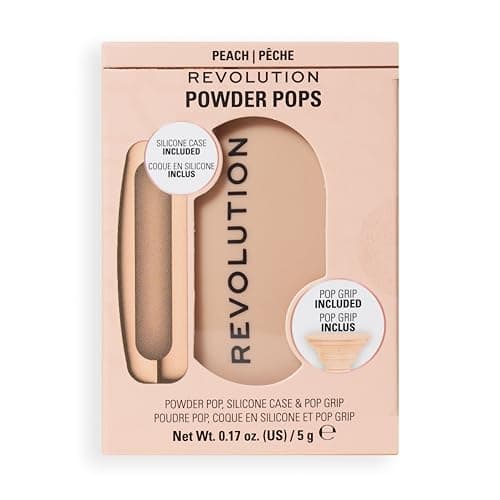 Image of Revolution Powder Pops, Powder Compact, Blurs Skin & Controls Shine, Acai Berry & Hyaluronic Acid, Includes Case & Pop Grip, Vegan & Cruelty-Free, Peach, 5g