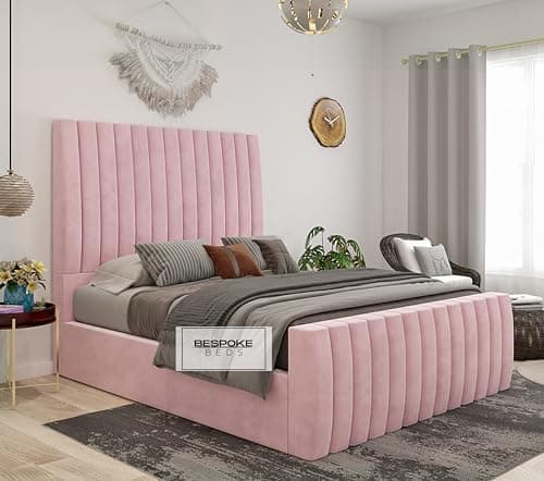 Image of Upholstered King Size Bed | Ottoman Bed Frame | Fabric Bed Frame - Plush & Naple Velvet (Pink Plush Velvet, 5FT King Size)
