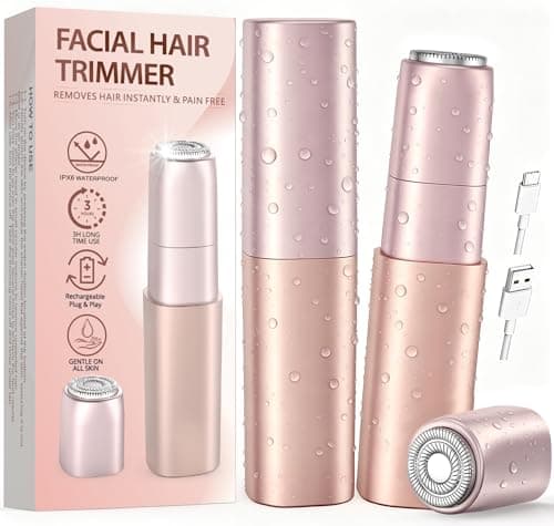 Image of Rechargeable Facial Hair Remover for Women: Painless Lady Shaver with 1 Replacement Heads – Mini-Sized for Travel Face Razors for Face, Lips, Chin, Body –Portable & IPX6 Waterproof