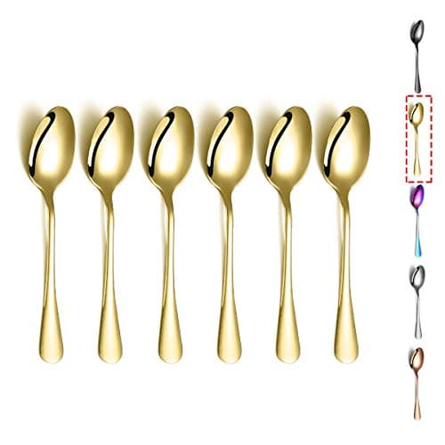 Image of Gold Teaspoons, Kyraton 6 Pieces 14cm Stainless Steel Tea Spoons with Gold Titanium Plating, Ice Cream Spoons, Dessert Spoons, Coffee Spoons, Golden Spoons Silverware Pack of 6