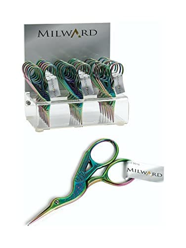 Image of Milward Stork Embroidery Scissors 9cm (3.5") – Sharp Pointed Stainless Steel, Straight Edge for Needlework & Embroidery – Rainbow Finish, Durable & Precise Cutting Tool
