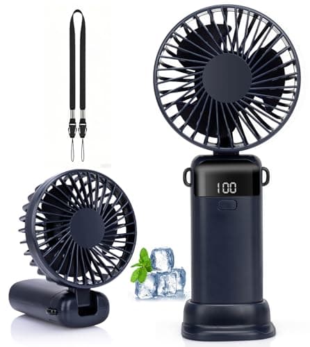 Image of AMZINPRO Handheld Fan,Portable USB Rechargeable Fans with 5 Speeds,Electric Mini Fan Foldable Desk Desktop Fans with LED Display for Home Office Bedroom Outdoor Travel(Blue)