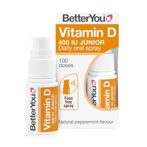 Image of BetterYou Vitamin D Spray for Kids, Vitamin D 400 IU Junior Oral Spray, Fast Acting Vitamin D3 Supplement for Children, 3-Month Supply, Natural Peppermint Flavour, Made in the UK