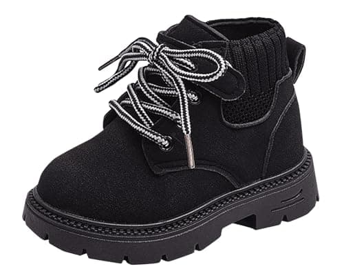 Image of NEAWEALY Boys Girls Walking Boots Childrens Winter Shoes Fashion Casual Outdoor Footwear Black 8 UK