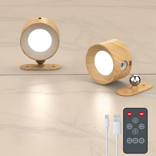 Image of Coollamp LED Battery Operated Wall Lights, 2Pack Wall Lamp with Remote Control 3 Color Modes 3 Brightness Levels 360°Rotate Magnetic, Reading Lights for Living Room Bedroom