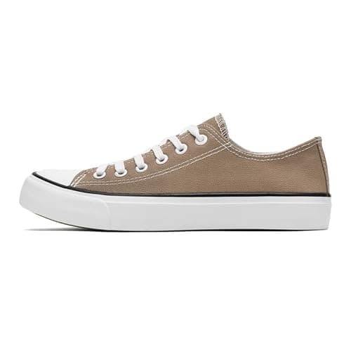 Image of Ladies Canvas Shoes Low Top Trainers for Women Men Classic Lace Up Sneakers Canvas Plimsolls Pumps Casual Tennis Shoes Light Brown