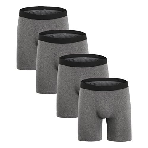 Image of ZLYC Men Long Leg Cotton Boxer Shorts Underwear, 4 Pack Grey,XXL