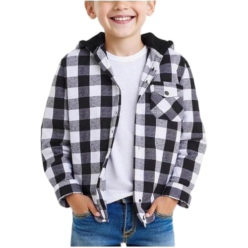 Image of Generisch Kids Plaid Hooded Shirt Long Sleeve Unisex Casual Jacket for Boys and Girls Comfortable Tops for Autumn and Winter, White, 15- 16 Years