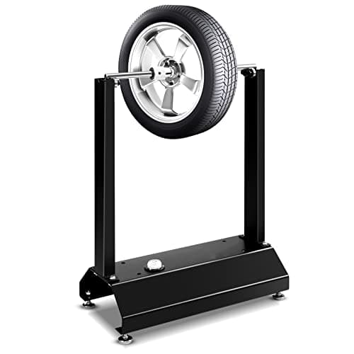 Image of COSTWAY Motorcycle Wheel Balancer, 41x22x51cm Rim Tire Spin Static Truing Balancing Stand with Adjustable Centering Cones, Steel Bike Tire Maintenance Tool
