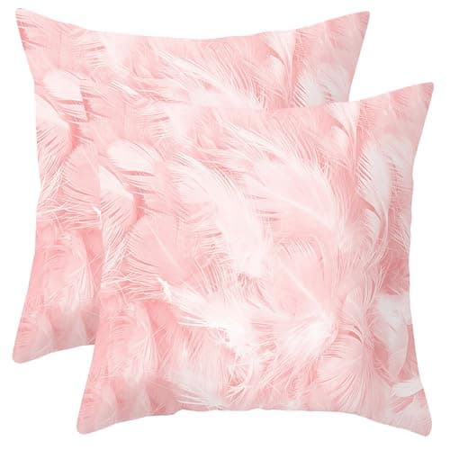 Image of Tivleed Pink Cushion Covers, Pink Cushions, Throw Pillow Cases 45x45cm (18x18 Inch) Set of 2, Decorative Vintage Feather Cushion Covers for Sofa Bed Living Room (Cotton-Feather, 2)
