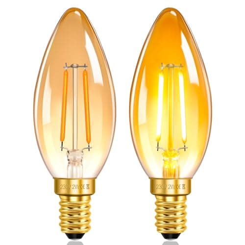 Image of SCNNC C35 E14 LED Vintage Edison Candle Light Bulb 2W Amber 220V Warm White 2200K, 20W Equivalent Non-Dimmable, LED Filament Candle SES E14 C35 Orange for Chandeliers, Pack of 2