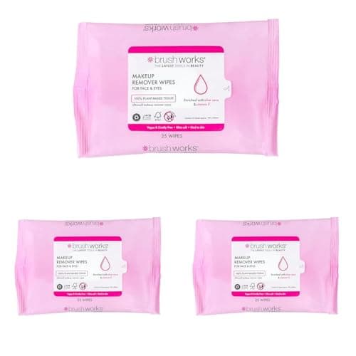 Image of Brushworks Makeup Remover Wipes – 25 Ultra Soft & Gentle Facial Wipes with Aloe Vera & Vitamin E, Vegan & Cruelty-Free (Pack of 3)