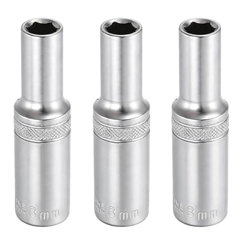 Image of sourcing map 3pcs 6 Points Deep Socket 3/8" Drive 8mm Deep Metric CR-V Steel Polished Nickel Plating Impact Sockets 64mm / 2.5" Long Flip Sleeve Tool for Home Auto Nuts Bolts Repair