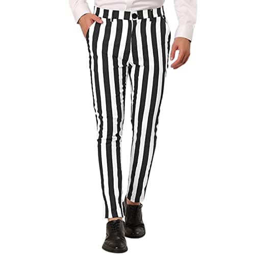 Image of Mens Dress Pants Striped Chinos Slim Fit Stretch Flat Front Suit Trousers Golf Travel Work Bottoms Business Formal Trousers Chino Pants Black