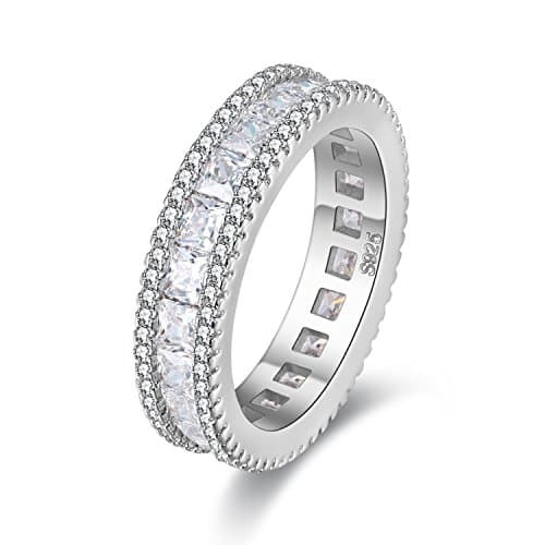 Image of Uloveido Classic Women White Gold Plated Channel Set Rectangle Cut White Cubic Zirconia (CZ) Eternity Band Wedding Engagement Promise Rings Size O PJ4279