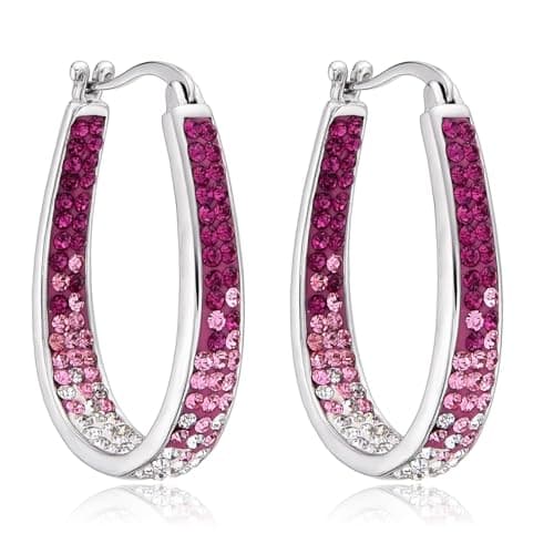 Image of Crystal Hoop Earrings For Women Rhodium Plated Oval Inside Out Earring Party Jewelry Gift (Rose Red)