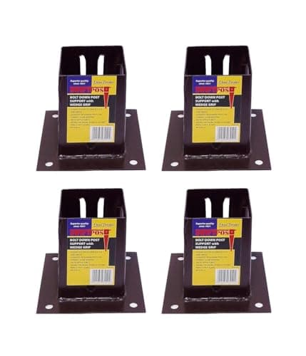 Image of 4 x Fence Post Holder 100mm posts Support Bolt Down Shoe Anchor Wedge Grip Brown for 100mm x 100mm posts (4") Eliza Tinsley Swiftpost, Pack of 4