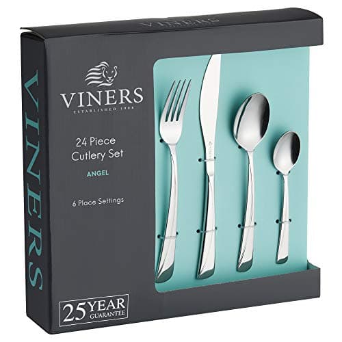Image of Viners Angel 24 Piece Cutlery Set |18/0 Stainless Steel | Arc Handle Design, Mirror Polish | Serves 6 | Dishwasher Safe | Gift Box
