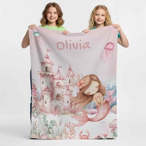 Image of Print Maniacs Personalised Mermaid Blanket – Custom Soft Cosy Throw Blanket for Kids, Girls & Boys, Him or Her, Girlfriend, Partner, Birthday, Christmas
