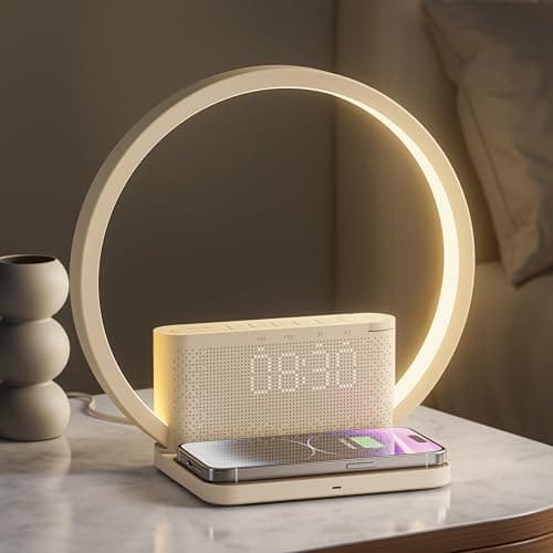 Image of blonbar Bedside Lamp, Wake-Up Light, 10 Watt Wireless Charger, Touch Dimmable Table Lamp, Sunrise Alarm Clock, 3 Levels of Brightness, Soothing Sound, Bedroom Sleep Aid for Babies & Adults