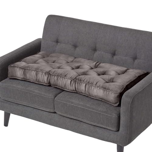 Image of HOMESCAPES Grey Faux Suede 2 Seater Booster Cushion Large Firm 100 cm Wide Seat Pad with Supportive 10 cm Thick Lift for Sofa or Bench Long Cushion for the Elderly, Post Surgery & Pregnancy