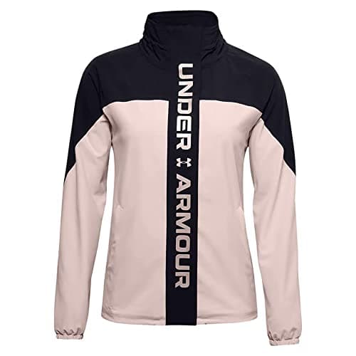 Image of Under Armour Rush Woven CB Womens Running Fitness Training Jacket Black/Pink - S