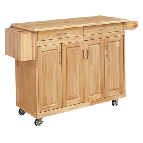 Image of 54" Rolling Kitchen Utili Trolley Cart with Drop Leaf Breakfast Bar, Natural Hardwood le Island, Versatile Kitchen Sto nizer for Easy li and Efficient Cooking