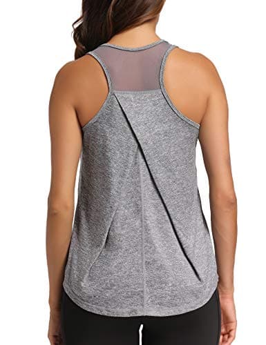 Image of Dawnrole Workout Tank Tops Women Gym Sport Sleeveless Running Tops Yoga Shirts Grey