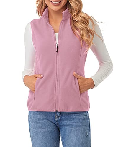 Image of fuinloth Women's Fleece Gilet, Polar Soft Sleeveless Classic Fit Bodywarmer Vest with Zip up Pockets Pink X-Large