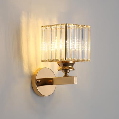 Image of Sxtiger Rose Gold Crystal Wall Light Indoor, E27 Modern Bedroom Wall Lamp, Hardwired Crystal Wall Lamps, Gold Square Wall Light for Living Room, Corridor, Dining Room, Hallway