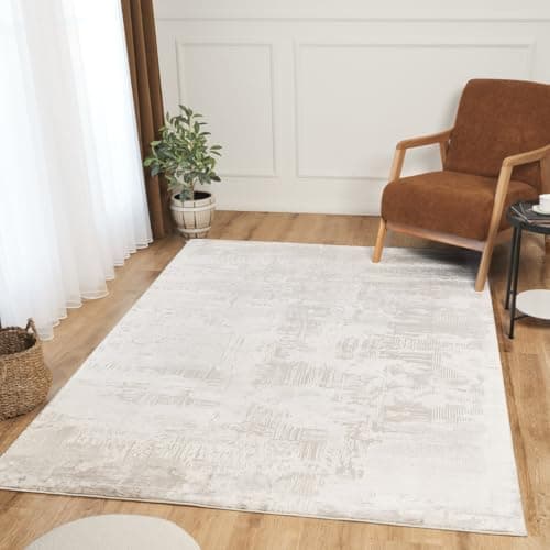 Image of Ruglenza Modern Area Rug 120x170 cm Cream & Light Beige – Soft Touch Easy Clean Carpet for Any Room, Home Decor Rug