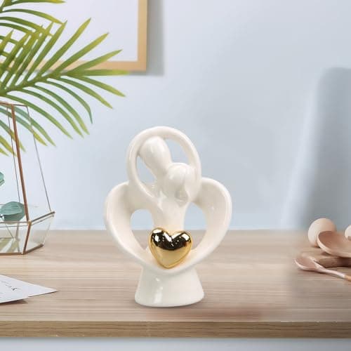 Image of Komergave Couple Hugging Statue Romantic Sculptures White Ornaments Modern Abstract Art Decoration Mini Figurine for Living Room Small Figures Birthday Gifts for Valentine Wedding Anniversary