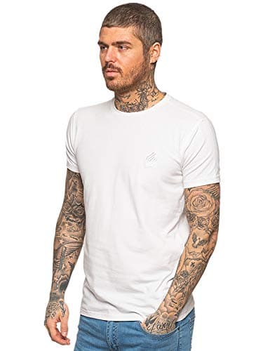 Image of EZTS581 Enzo Mens Slim Fit T Shirt Muscle Fit Stretch Tee Gym Crew Neck Short Sleeve Top White XL