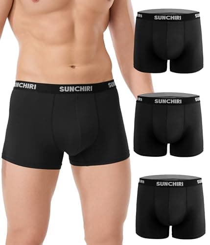 Image of SUNCHIRI Mens Boxers, Modal Boxer Shorts Multipack of 3, Anti Chafing Soft Comfortable Underwear Trunks, No Itchy Labels Underpants (Black, L)