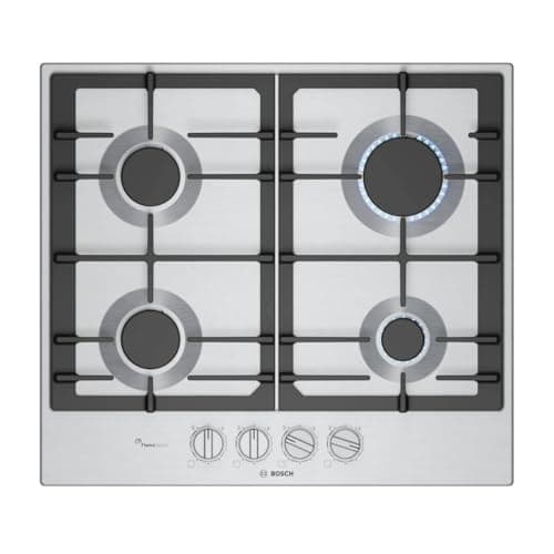 Image of Bosch, Series 6, PCP6A5I90, 60cm Gas Hob with 4 burners, Optimised FlameSelect, 2 Dishwasher suitable cast iron pan supports, Detachable metallic sword dials