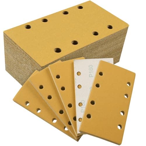 Image of Sruhrak Upgraded Sanding Sheets 93x185mm 8 Hole, 50 Pieces Sandpaper Grits 180 Hook and Loop Sanding Pads Rectangular Sander Paper Set for Bosch Electric Sander Polishing, Rust Removal