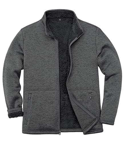 Image of Bonnorth Men's Long Sleeve Sweater Fleece Jacket, Sherpa Lined Full Zip Windproof Outerwear with Zip Pocket, Dark Grey, Small