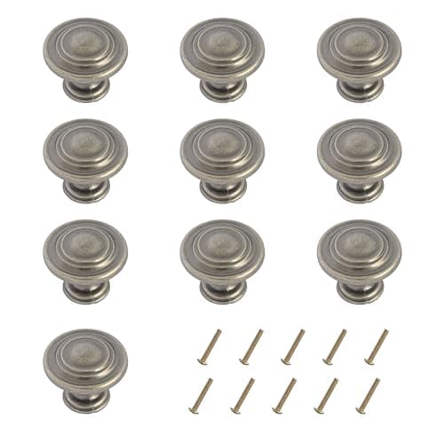 Image of Vintage Cabinet Knobs 10 Pack Heavy Duty Vintage Pewter Round Pull Handles 32 mm Diameter Door Drawer Handle Mushroom Handles Knobs (Vintage Pewter)