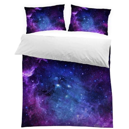 Image of MUSOLEI Starry Sky Double Bedding Set for Boys Girls,3D Blue Quilt Duvet Cover Sets Double with Pillow Case,Star Bed Cover Soft,Lovely Nebula Duvet Set,Zipper(Starry Sky,Double)