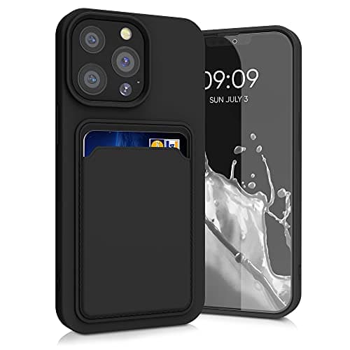 Image of kwmobile Case for Apple iPhone 13 Pro Case with Card Holder - Soft Cover - Shockproof TPU Material - Wireless Charging - Black