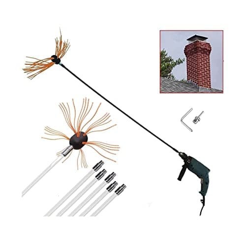Image of chimney sweep kit Chimney Sweeper Drill Powered Cleaning Kit Rotary Cleaner Brush Sweeping Brush 12m Fireplace Crown Reinforced Nylon Flexible Rods (Color : Orange, Size : 8 m)