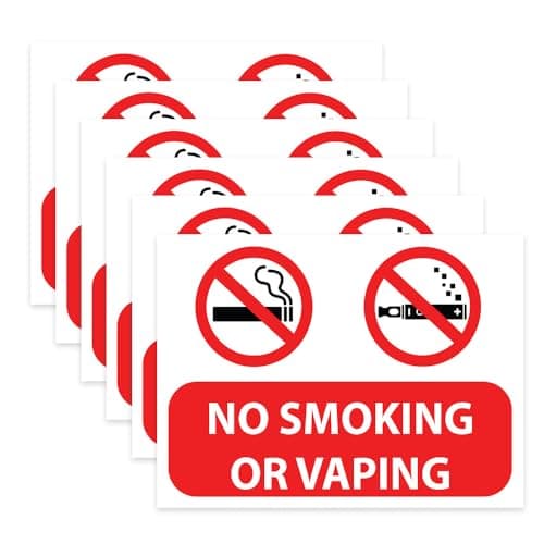 Image of RDLCAR No Smoking or Vaping Signs Pack of 6 Durable Indoor and Outdoor Safety Stickers Self Adhesive Vinyl 135mm x 180mm