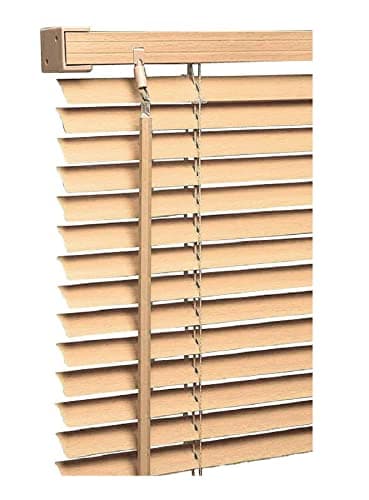 Image of PVC wood grain Effect Venetian Blinds - Natural Colour - 165cm x 150cm - Window Curtains - Child Safe Pull Cords - Included All Fittings