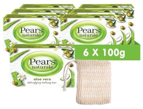 Image of Pears Naturale Aloe Vera Soap Bars 100g 6 Pack + 1x Soap Bag