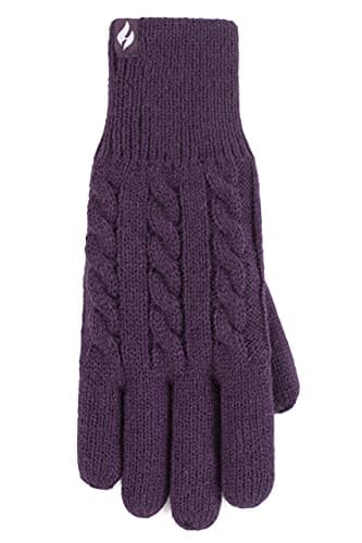 Image of HEAT HOLDERS SOCKSHOP Ladies Willow Cable Gloves Pack of 1 Purple M-L